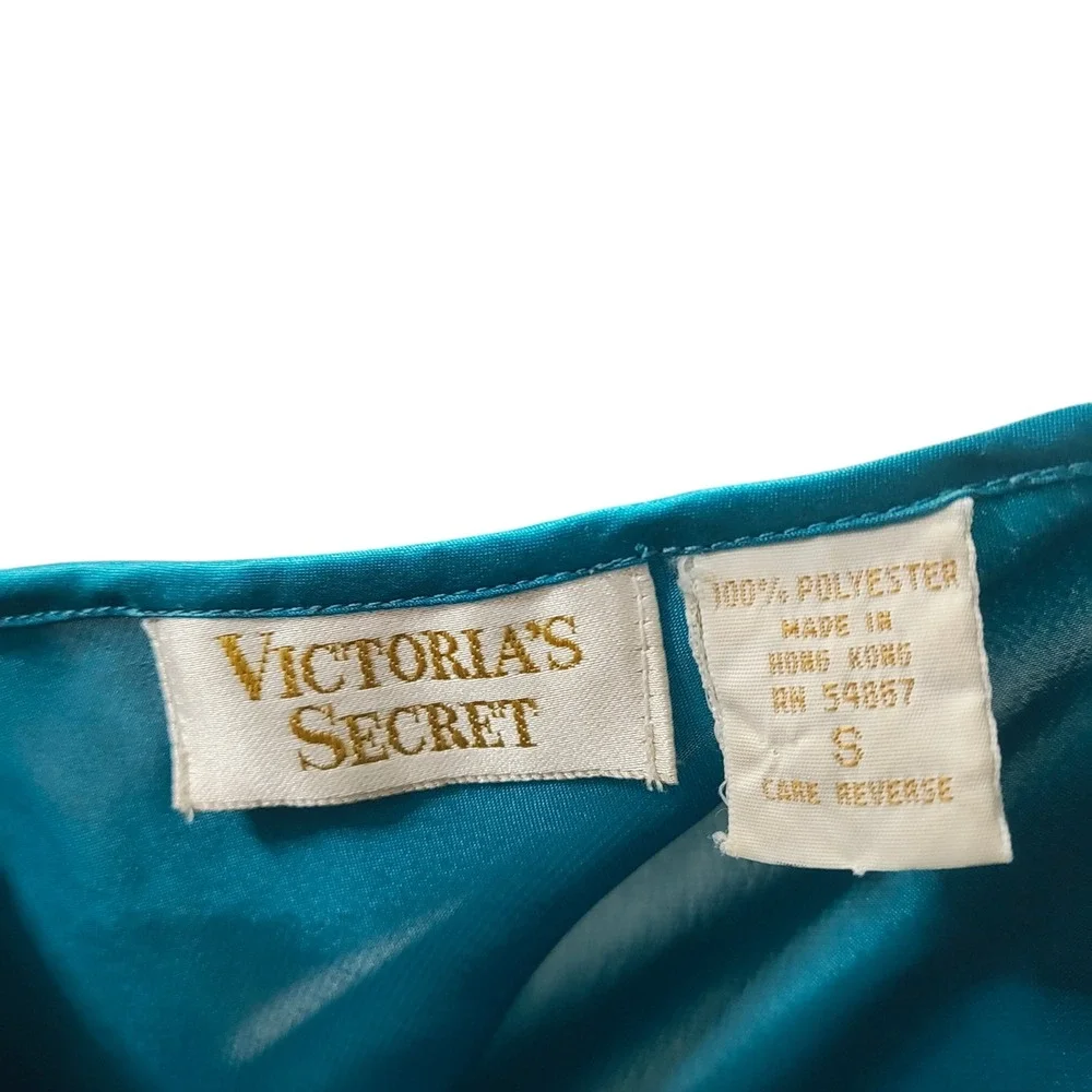 Vintage Victoria's Secret Gold Label Teal Blue Satin Slip Dress Small V-Neck 90s